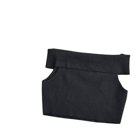 Aritzia Babaton Sculpt Knit Off Shoulder Top, Ribbed, Thick, Cropped, Black, XL - Picture 5 of 7